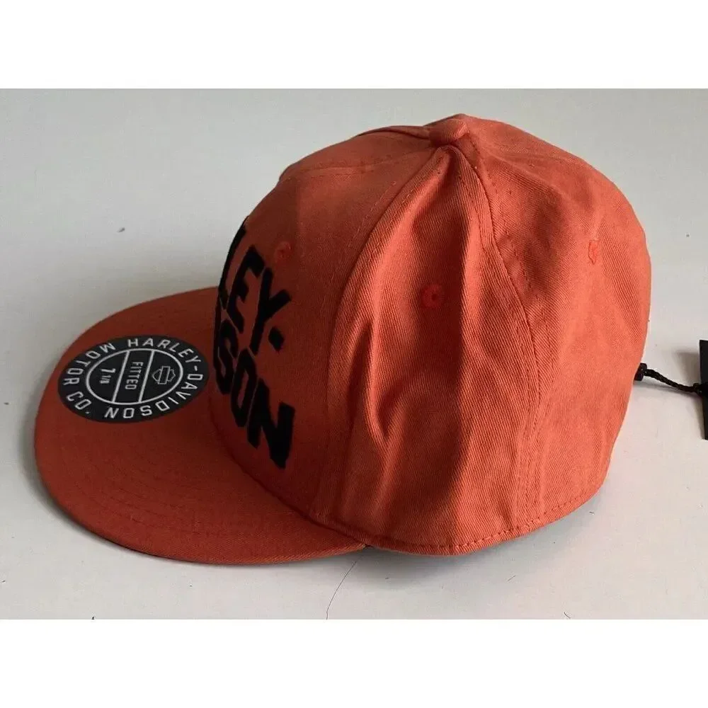 Harley-Davidson Motorcycle Block Letter Fitted Cap Hat Men’s Sz 7 1/8 Orange NEW